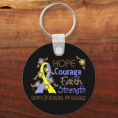 Hope Courage Faith Sterkte 3 Down Syndrome Sleutelhanger (Voorkant)