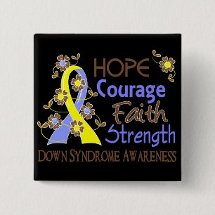 Hope Courage Faith Sterkte 3 Down Syndrome Vierkante Button 5,1 Cm