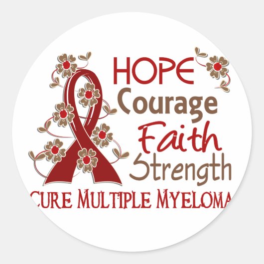 Hope Courage Faith Sterkte 3 Multiple Myeloma Ronde Sticker (Voorkant)