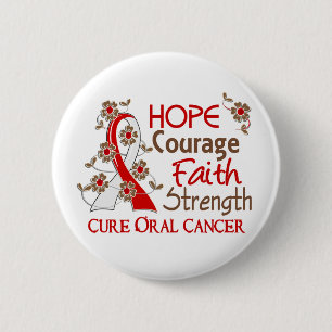 Hope Courage Faith Sterkte 3 Orale Kanker Ronde Button 5,7 Cm