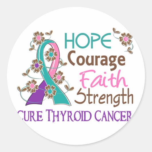 Hope Courage Faith Sterkte 3 Thyroid Cancer Ronde Sticker (Voorkant)