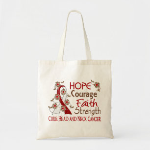Hope Courage Faith Strength 3 Head Neck Cancer Tote Bag