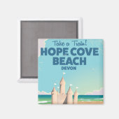 Hope Cove Beach Devon Vintage reisposter Magneet (Voorkant / Achterkant)