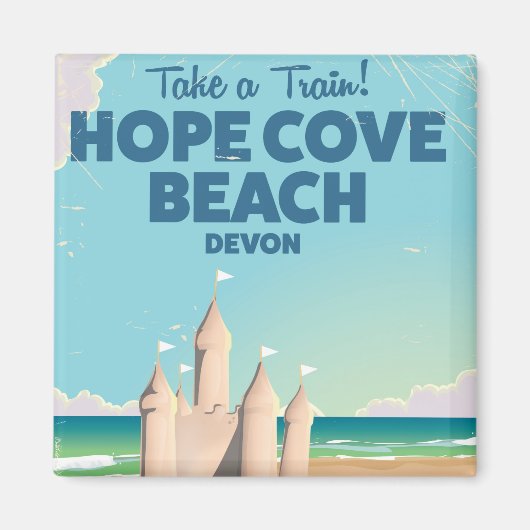 Hope Cove Beach Devon Vintage reisposter Magneet (Voorkant)