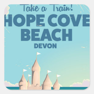 Hope Cove Beach Devon Vintage reisposter Vierkante Sticker