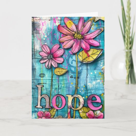 *~**~ HOPE Doodle Art Kleurrijke grillige bloem Bedankkaart (Voorkant)