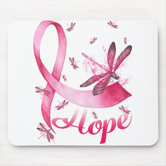 Hope Dragonfly Breast Cancer Awareness T-Shirt Muismat (Voorkant)