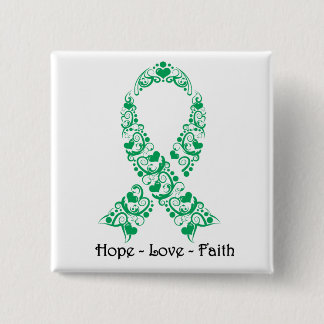 Hope Emerald Green Awareness Rib Vierkante Button 5,1 Cm