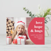 Hope en Hugs | Kromp Lijst Foto rood Feestdagenkaart (Staand voorkant)