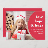 Hope en Hugs | Kromp Lijst Foto rood Feestdagenkaart (Voorkant / Achterkant)