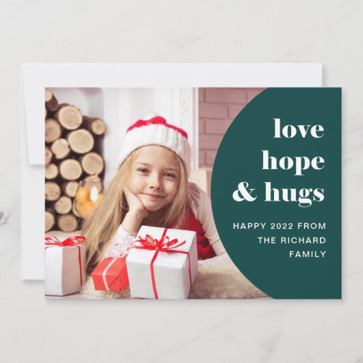 Hope en Hugs | Lijst gebogen Foto groen Feestdagenkaart (Voorkant)
