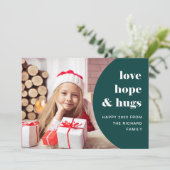 Hope en Hugs | Lijst gebogen Foto groen Feestdagenkaart (Staand voorkant)