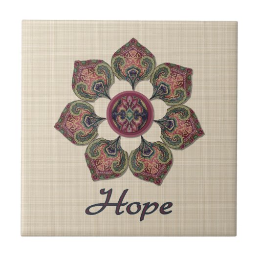 HOPE Fabric Collage Flower Red en Blue Tegeltje (Voorkant)