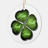 Hope, Faith, Love & Luck 4 Leaf Clover Keramisch Ornament (Links)