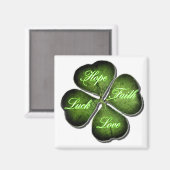 Hope, Faith, Love & Luck 4 Leaf Clover Magneet (Voorkant / Achterkant)