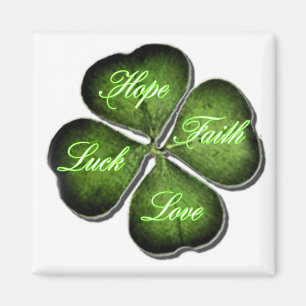Hope, Faith, Love & Luck 4 Leaf Clover Magneet