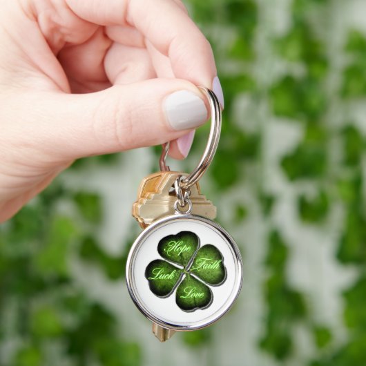 Hope, Faith, Love & Luck 4 Leaf Clover Sleutelhanger (Hand)