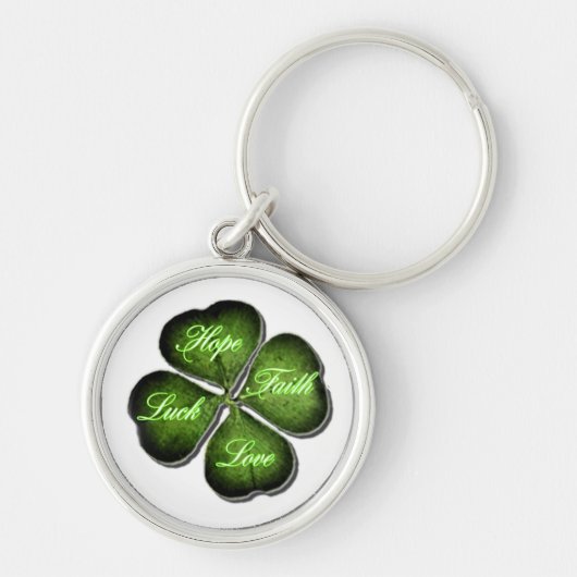 Hope, Faith, Love & Luck 4 Leaf Clover Sleutelhanger (Voorkant)
