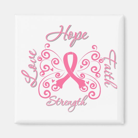 Hope Faith Love Sterke Breast Cancer Magneet (Voorkant)