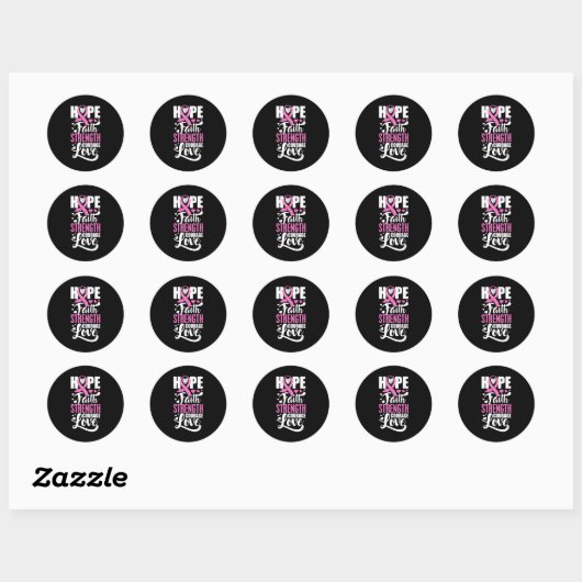 Hope Faith Sterke Courage Love Breast Cancer Awa Ronde Sticker (Vel)