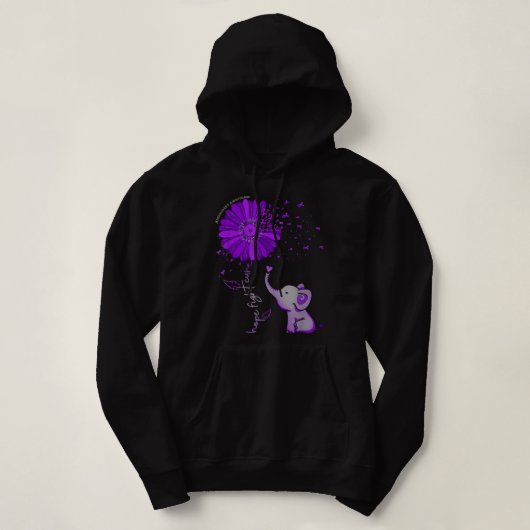 Hope Fight Cure Elephant Alzheimer Paarse Ribbon Hoodie (Design voorkant)