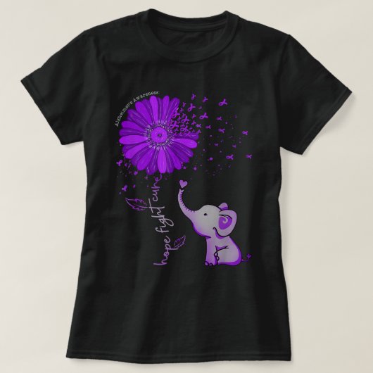 Hope Fight Cure Elephant Alzheimer Paarse Ribbon T-shirt (Design voorkant)