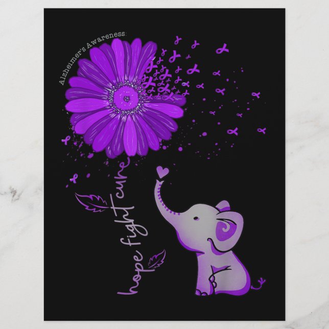 Hope Fight Cute Elephant Alzheimer's Paarse Ribbon Briefhoofd (Voorkant)