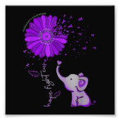 Hope Fight Cute Elephant Alzheimer's Paarse Ribbon Foto Afdruk (Voorkant)
