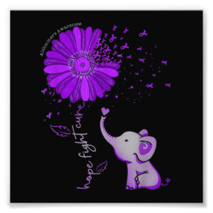 Hope Fight Cute Elephant Alzheimer's Paarse Ribbon Foto Afdruk