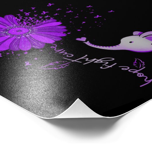 Hope Fight Cute Elephant Alzheimer's Paarse Ribbon Foto Afdruk (Hoek)