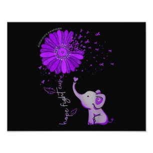 Hope Fight Cute Elephant Alzheimer's Paarse Ribbon Foto Afdruk