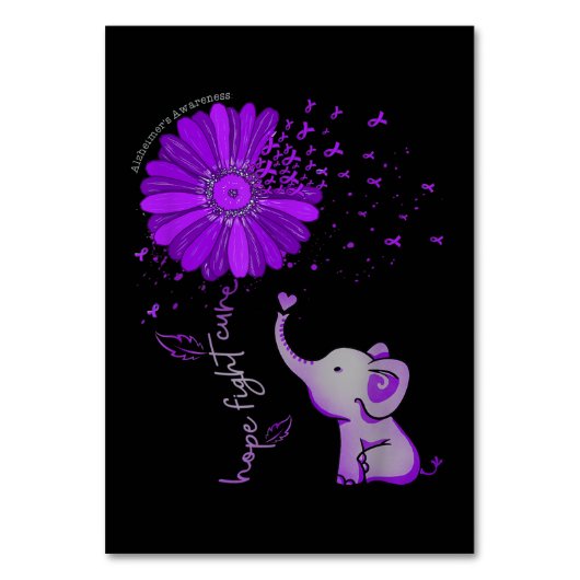 Hope Fight Cute Elephant Alzheimer's Paarse Ribbon Kaart (Voorkant)