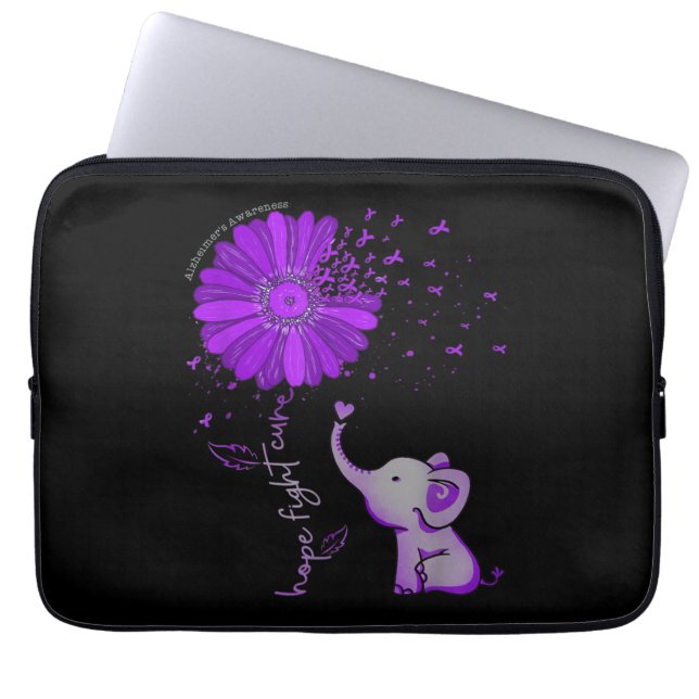 Hope Fight Cute Elephant Alzheimer's Paarse Ribbon Laptop Sleeve (Voorkant)