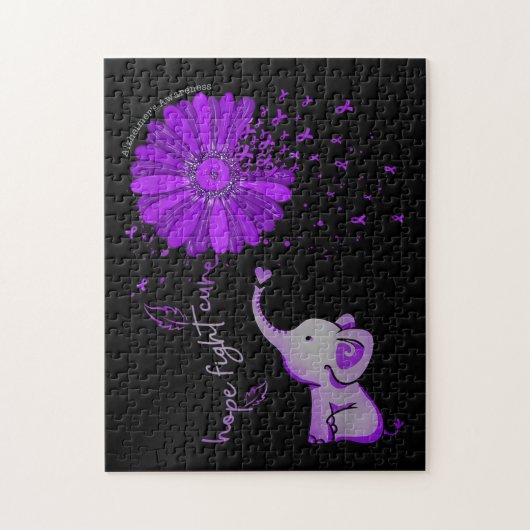 Hope Fight Cute Elephant Alzheimer's Paarse Ribbon Legpuzzel (Verticaal)