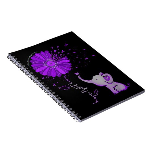Hope Fight Cute Elephant Alzheimer's Paarse Ribbon Notitieboek (Rechterzijde)