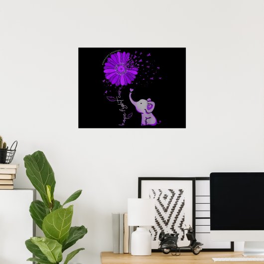 Hope Fight Cute Elephant Alzheimer's Paarse Ribbon Poster (Thuiskantoor)