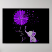 Hope Fight Cute Elephant Alzheimer's Paarse Ribbon Poster (Voorkant)