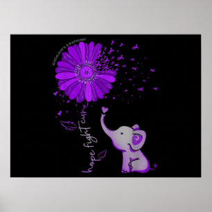 Hope Fight Cute Elephant Alzheimer's Paarse Ribbon Poster