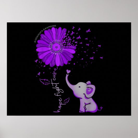 Hope Fight Cute Elephant Alzheimer's Paarse Ribbon Poster (Voorkant)