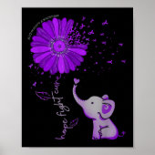 Hope Fight Cute Elephant Alzheimer's Paarse Ribbon Poster (Voorkant)