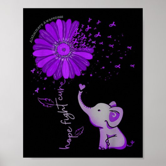 Hope Fight Cute Elephant Alzheimer's Paarse Ribbon Poster (Voorkant)