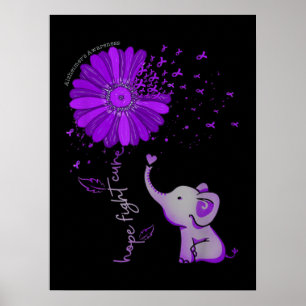 Hope Fight Cute Elephant Alzheimer's Paarse Ribbon Poster
