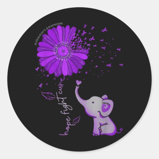 Hope Fight Cute Elephant Alzheimer's Paarse Ribbon Ronde Sticker (Voorkant)