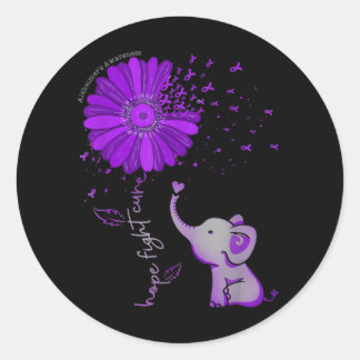 Hope Fight Cute Elephant Alzheimer's Paarse Ribbon Ronde Sticker