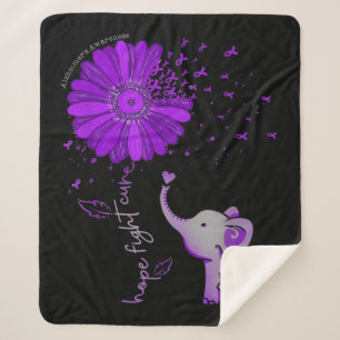 Hope Fight Cute Elephant Alzheimer's Paarse Ribbon Sherpa Deken