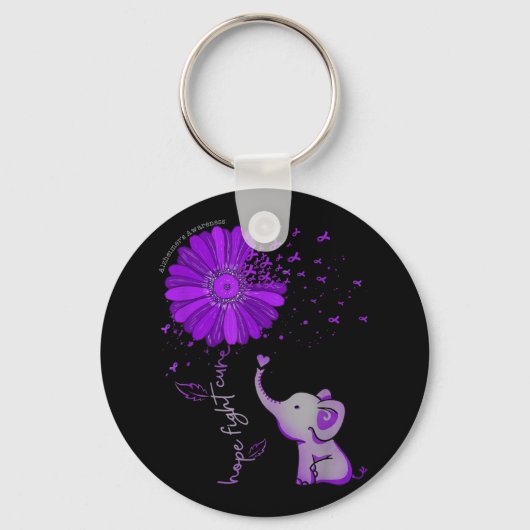 Hope Fight Cute Elephant Alzheimer's Paarse Ribbon Sleutelhanger (Voorkant)