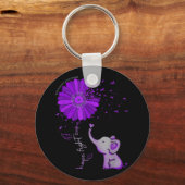 Hope Fight Cute Elephant Alzheimer's Paarse Ribbon Sleutelhanger (Voorkant)