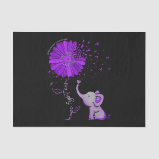 Hope Fight Cute Elephant Alzheimer's Paarse Ribbon Tissuepapier (Voorkant)