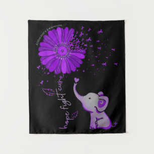 Hope Fight Cute Elephant Alzheimer's Paarse Ribbon Wandkleed