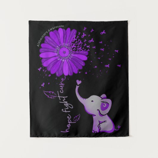 Hope Fight Cute Elephant Alzheimer's Paarse Ribbon Wandkleed (Voorkant)